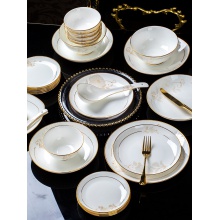 碗碟套装家用欧式简约高档金边餐具套装中式骨瓷景德镇陶瓷 碗盘
